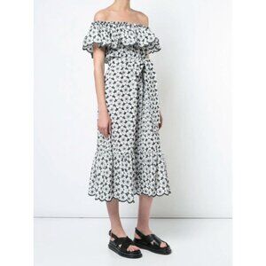 Lisa Marie Fernandez Mira Off The Shoulder Embroidered Eyelet Midi Dress Size 2